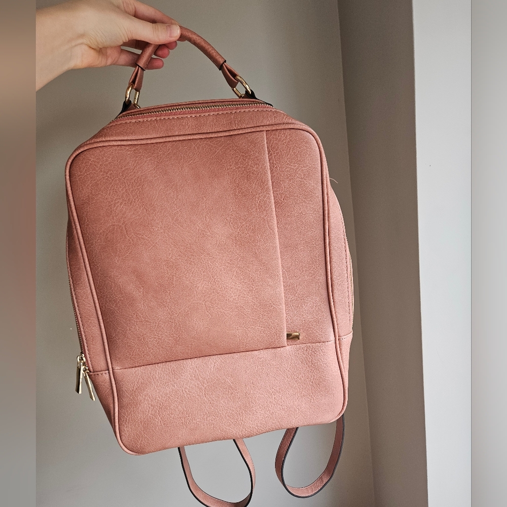 Light Brown Travel Backpack Faux Leather